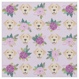 Yellow labrador paars floralpatroon stof