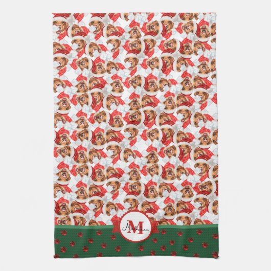 Yellow Labrador Pattern Monogram Kerstmis Dog Theedoek (Verticaal)