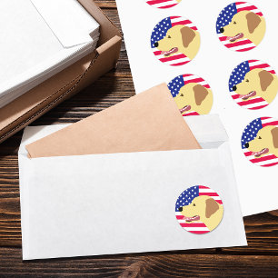 Yellow Labrador Profiel Amerikaanse vlag Ronde Sticker