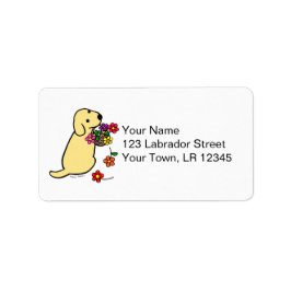 Yellow Labrador Puppy Bloemmand Cartoon Etiket