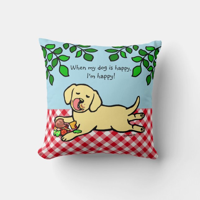 Yellow Labrador Puppy en Hamburger Kussen (Voorkant)