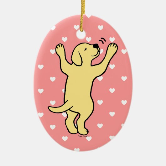 Yellow Labrador Puppy Hug Cartoon Keramisch Ornament (Voorkant)