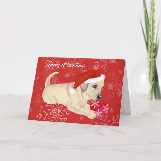 Yellow Labrador Puppy kerstsnowflake Feestdagen Kaart (Voorkant)