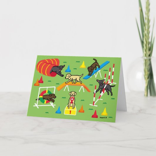 Yellow Labrador Retriever Agility Cartoon Kaart (Voorkant)