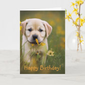 Yellow Labrador Retriever Birthday Kaart (Gele Bloem)