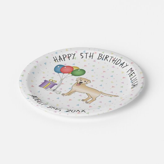 Yellow Labrador Retriever Cartoon Dog - Birthday Papieren Bordje (Gekanteld)