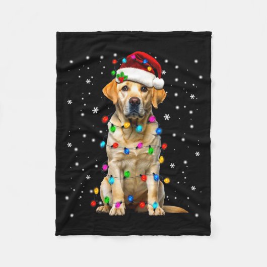 Yellow Labrador Retriever Christmas Tree Light Paj Fleece Deken (Voorkant)