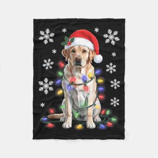 Yellow Labrador Retriever Christmas Tree Light Paj Fleece Deken (Voorkant)