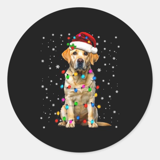 Yellow Labrador Retriever Christmas Tree Light Paj Ronde Sticker (Voorkant)