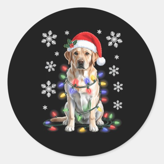 Yellow Labrador Retriever Christmas Tree Light Paj Ronde Sticker (Voorkant)