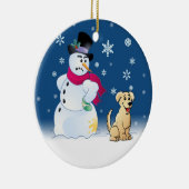 Yellow Labrador Retriever en Snowman Keramisch Ornament (Rechts)