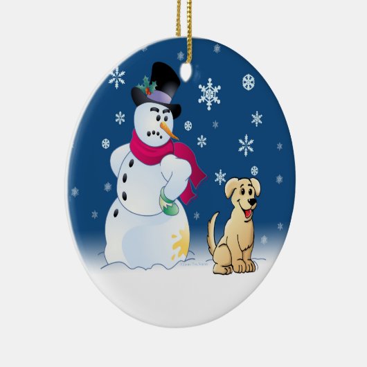 Yellow Labrador Retriever en Snowman Keramisch Ornament (Rechts)