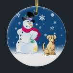Yellow Labrador Retriever en Snowman Keramisch Ornament<br><div class="desc">Little Yellow Lab puppy dog and its sneeuwman vriend</div>