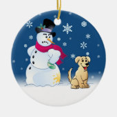 Yellow Labrador Retriever en Snowman Keramisch Ornament (Voorkant)