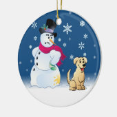 Yellow Labrador Retriever en Snowman Keramisch Ornament (Links)