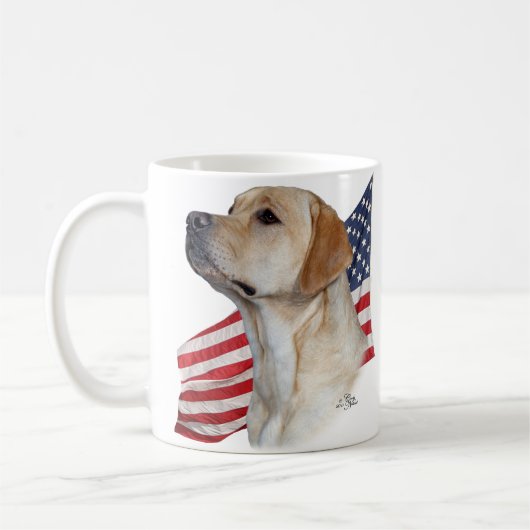 Yellow Labrador Retriever head and American Flag Koffiemok (Links)