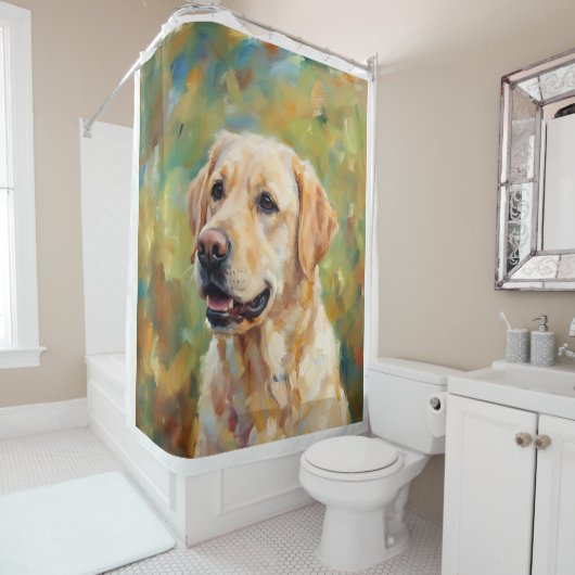 Yellow Labrador Retriever Impressionist Art Douchegordijn (In situ)