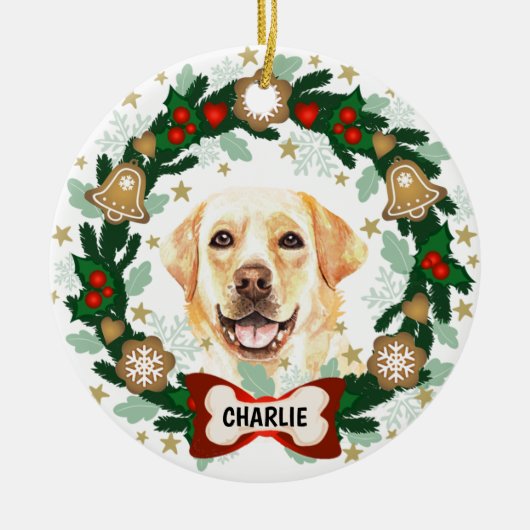 Yellow Labrador Retriever kerstkoekje Wreate Keramisch Ornament (Voorkant)
