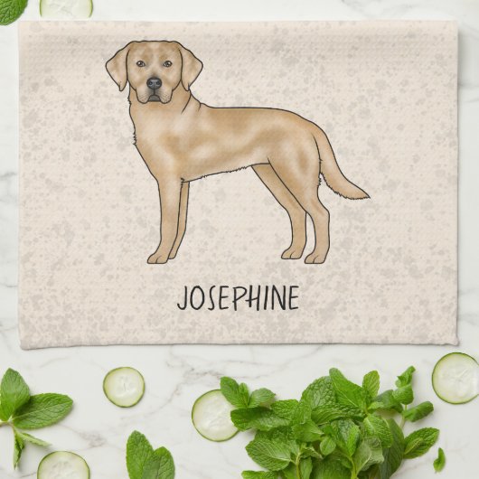 Yellow Labrador Retriever Lab Hond Jouw naam Beige Theedoek (Gevouwen)