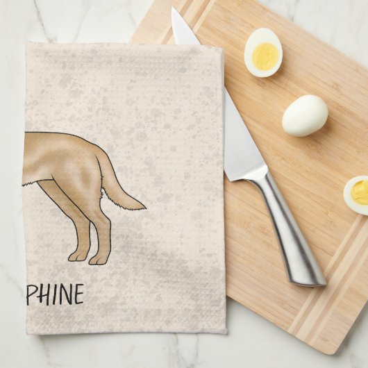 Yellow Labrador Retriever Lab Hond Jouw naam Beige Theedoek (Quarter Fold)
