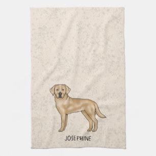 Yellow Labrador Retriever Lab Hond Jouw naam Beige Theedoek