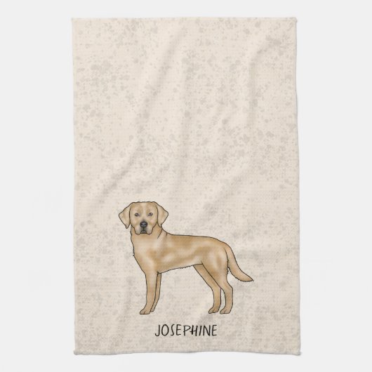 Yellow Labrador Retriever Lab Hond Jouw naam Beige Theedoek (Verticaal)