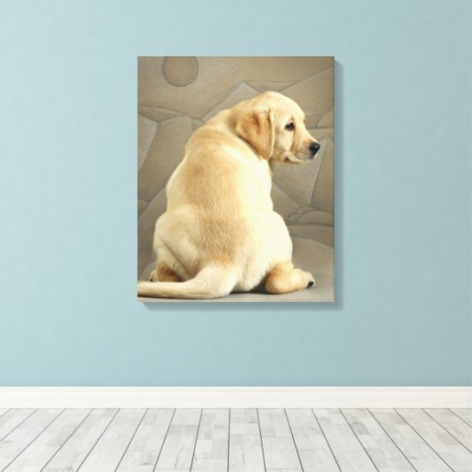 Yellow Labrador Retriever Puppy Canvas Afdruk (Insitu (Houten vloer))