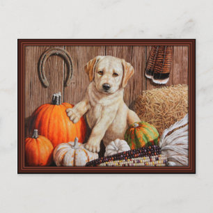 Yellow Labrador Retriever Puppy Dog Pumpkin Autumn Feestdagenkaart