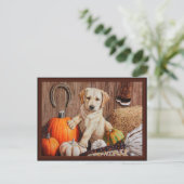 Yellow Labrador Retriever Puppy Dog Pumpkin Autumn Feestdagenkaart (Staand voorkant)