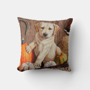 Yellow Labrador Retriever Puppy Dog Pumpkin Autumn Kussen