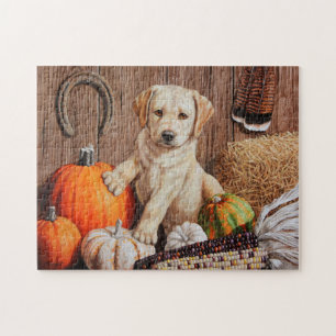 Yellow Labrador Retriever Puppy Dog Pumpkin Autumn Legpuzzel
