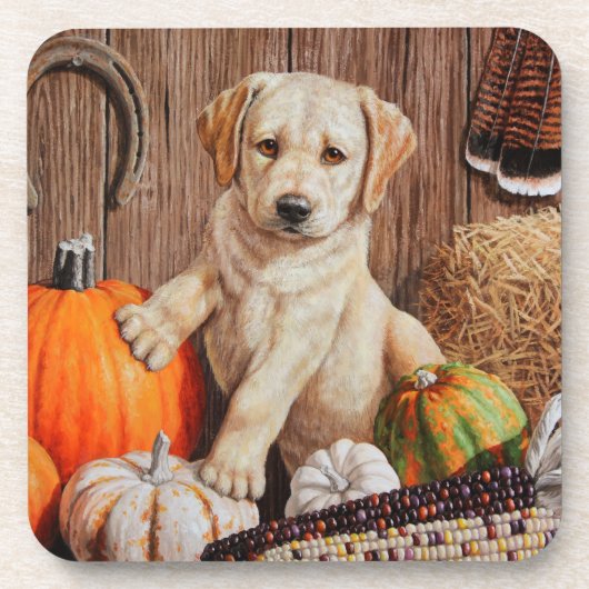 Yellow Labrador Retriever Puppy Dog Pumpkin Autumn Onderzetter (Voorkant)