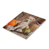 Yellow Labrador Retriever Puppy Dog Pumpkin Autumn Tegeltje (Zijkant)
