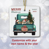 Yellow Labrador Retriever Puppy Truck Christmas Keramisch Ornament