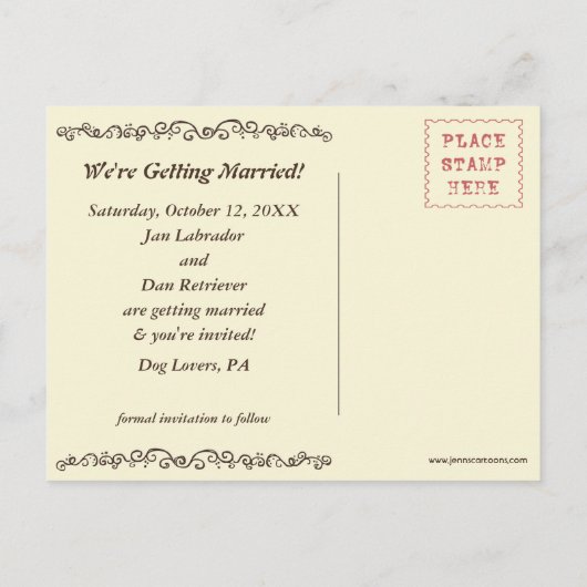 Yellow Labrador Retrievers Wedding Save the Date Aankondigingskaart (Achterkant)