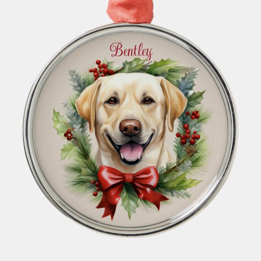 Yellow Labrador Retriver Kerst Huisdier Memorial Metalen Ornament (Voorkant)
