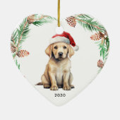 Yellow Labrador Santa Kerstversier Keramisch Ornament (Achterkant)