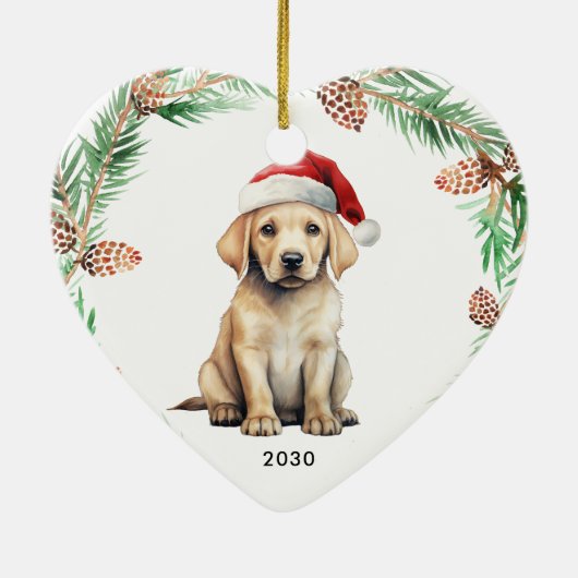 Yellow Labrador Santa Kerstversier Keramisch Ornament (Achterkant)