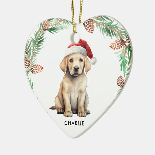 Yellow Labrador Santa Kerstversier Keramisch Ornament (Links)