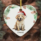 Yellow Labrador Santa Kerstversier Keramisch Ornament