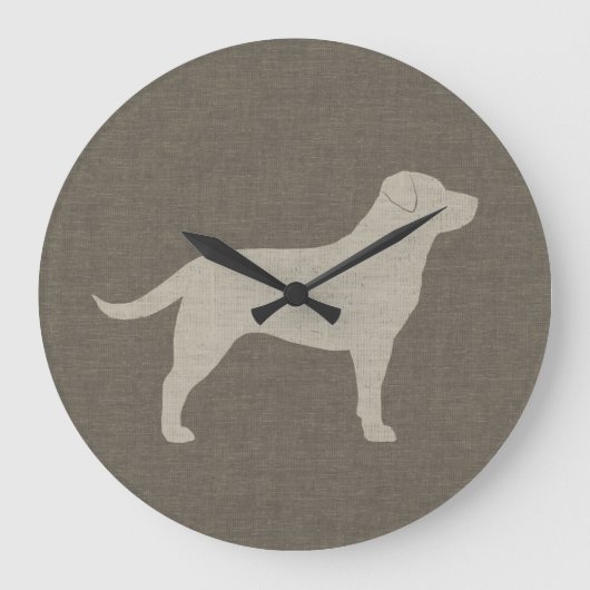Yellow Labrador Silhouette | Faux Linen Style Grote Klok (Voorkant)