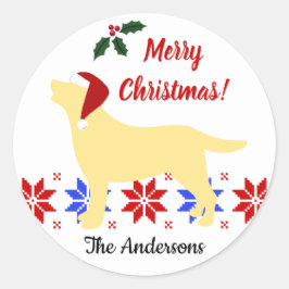 Yellow Labrador Silhouette Santa Kerstmis Ronde Sticker