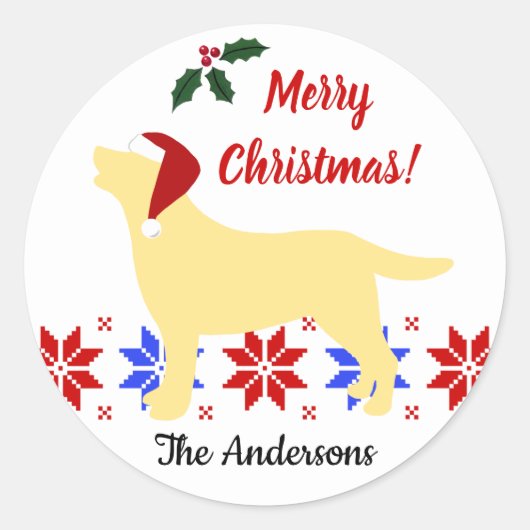 Yellow Labrador Silhouette Santa Kerstmis Ronde Sticker (Voorkant)