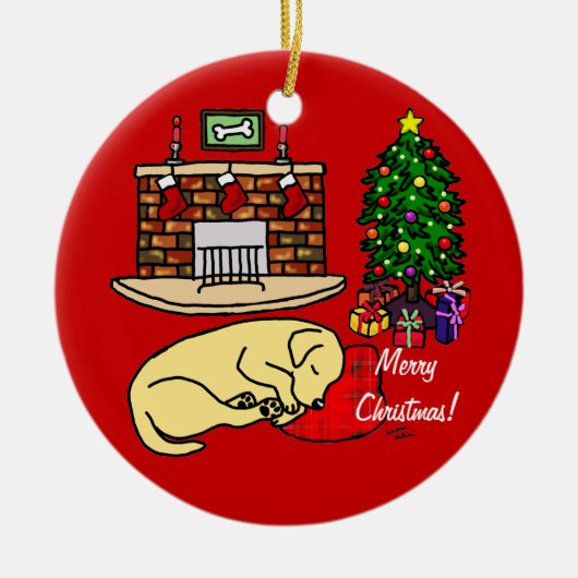 Yellow Labrador Slapende kerstCartoon Keramisch Ornament (Voorkant)