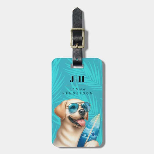 Yellow Labrador Surfing Bagagelabel (Voorkant verticaal)