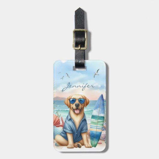 Yellow Labrador Surfing Bagagelabel (Voorkant verticaal)