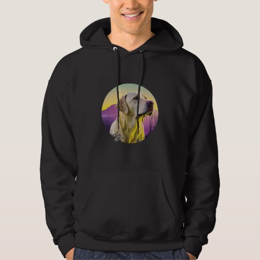 Yellow Labrador Synthwave 80s Retrowave Aesthetic Hoodie (Voorkant)