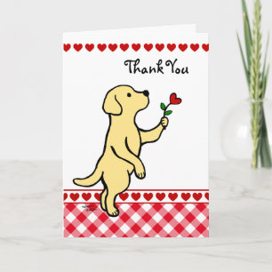 Yellow Labrador Tiny Heart Flower Cartoon Bedankkaart