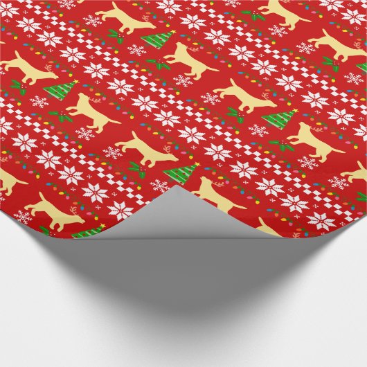 Yellow Labrador Ugly Kerstpattern Cadeaupapier (Hoek)