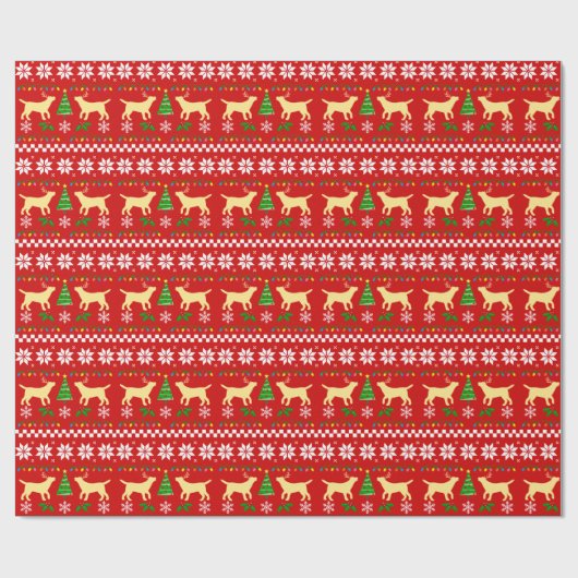 Yellow Labrador Ugly Kerstpattern Cadeaupapier (Vlak)